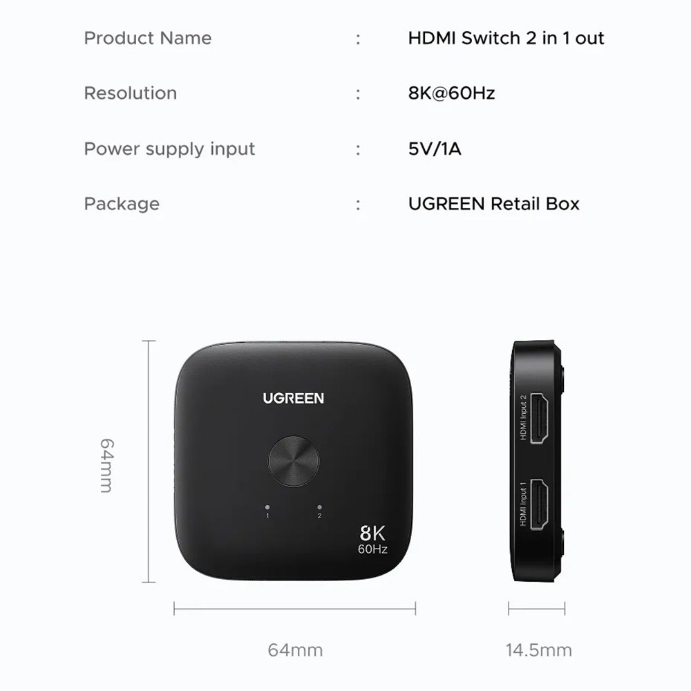 Ugreen - Adapter (65877) - Splitter Type-C, HDMI to 2x HDMI, UHD 8K@60Hz, Plug&Play, Stable Transmission - Black