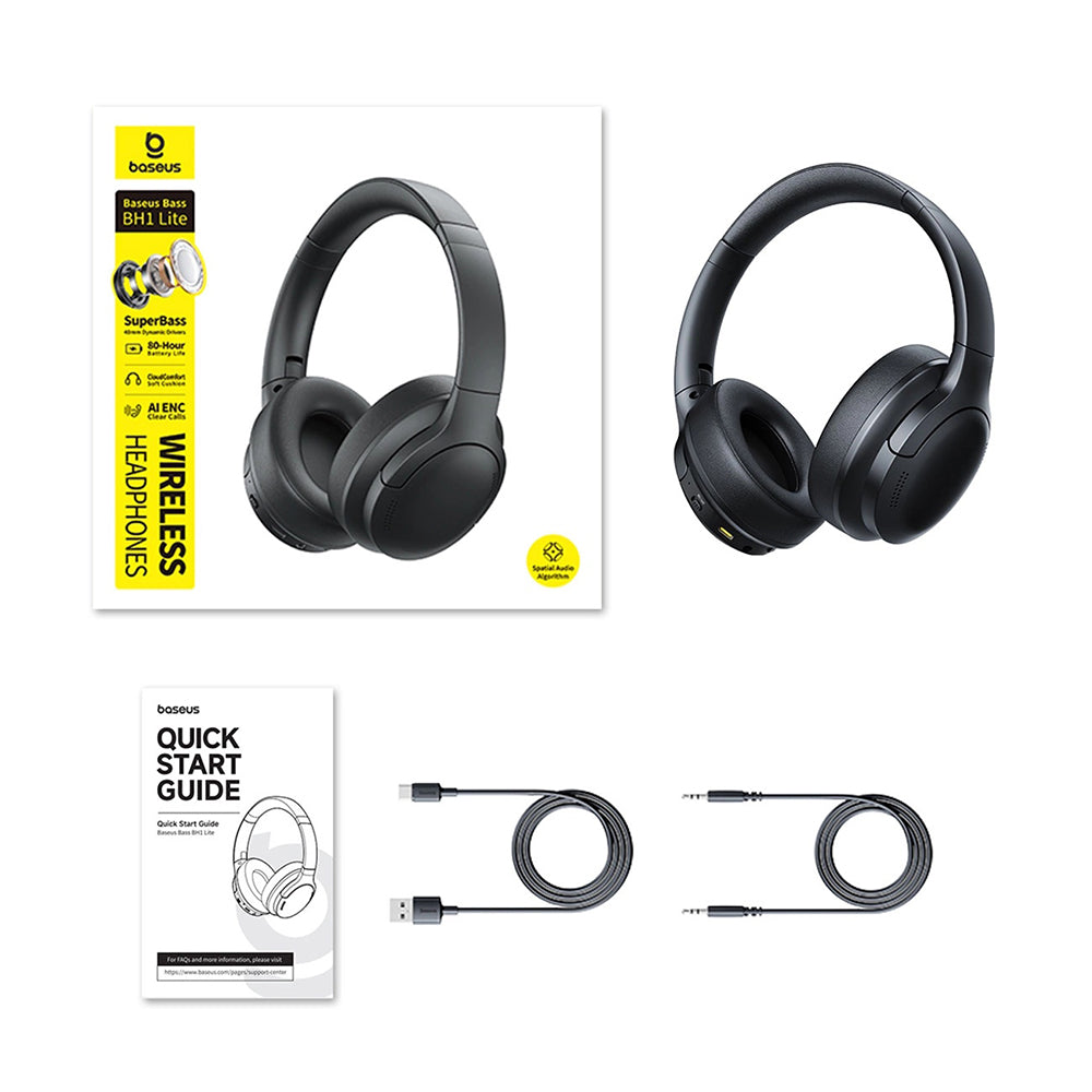 Baseus - Wireless Headphones BH1 Lite (A0203C00) - On-Ear, Bluetooth V6.0, AI ENC Technology - Black
