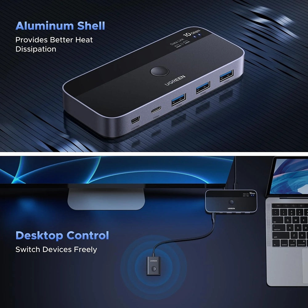 Ugreen - Adapter CM691 (45784) - Sharing Switch 2xUSB-C & Mini USB Input, 3xUSB & USB-C Output, 10Gbps, Plug&Play - Blac