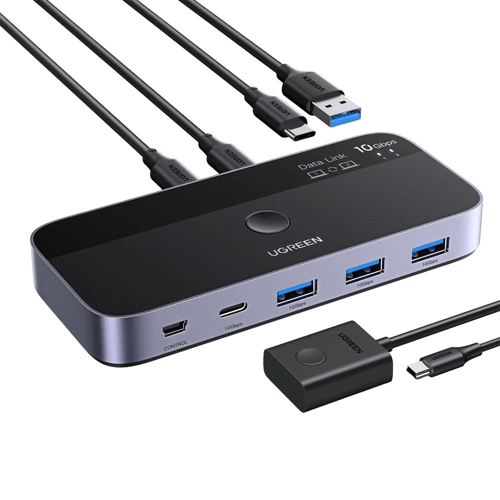 Ugreen - Adapter CM691 (45784) - Sharing Switch 2xUSB-C & Mini USB Input, 3xUSB & USB-C Output, 10Gbps, Plug&Play - Blac
