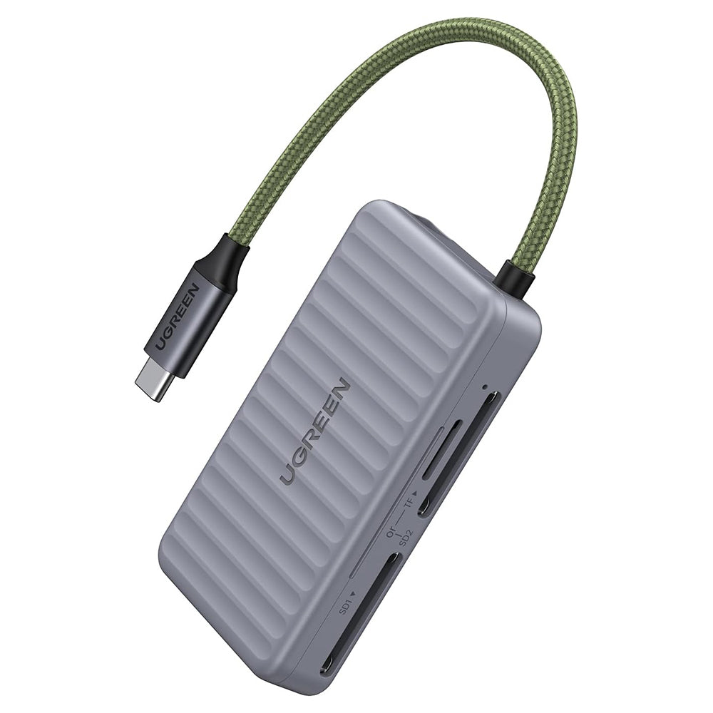 Ugreen - Card Reader (55886) - Type-C to 2x SD, TF Card, Dual Connector, 170MB/s, Plug&Play, Built-in Cable - Grey