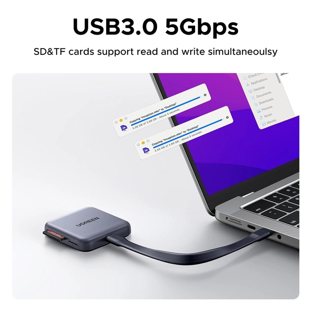 Ugreen - Magnetic Card Reader CM898 (65095) - 2x Type-C, SD/TF Card, PD100W Fast Charging, 312MB/s, 4K, 2TB - Grey