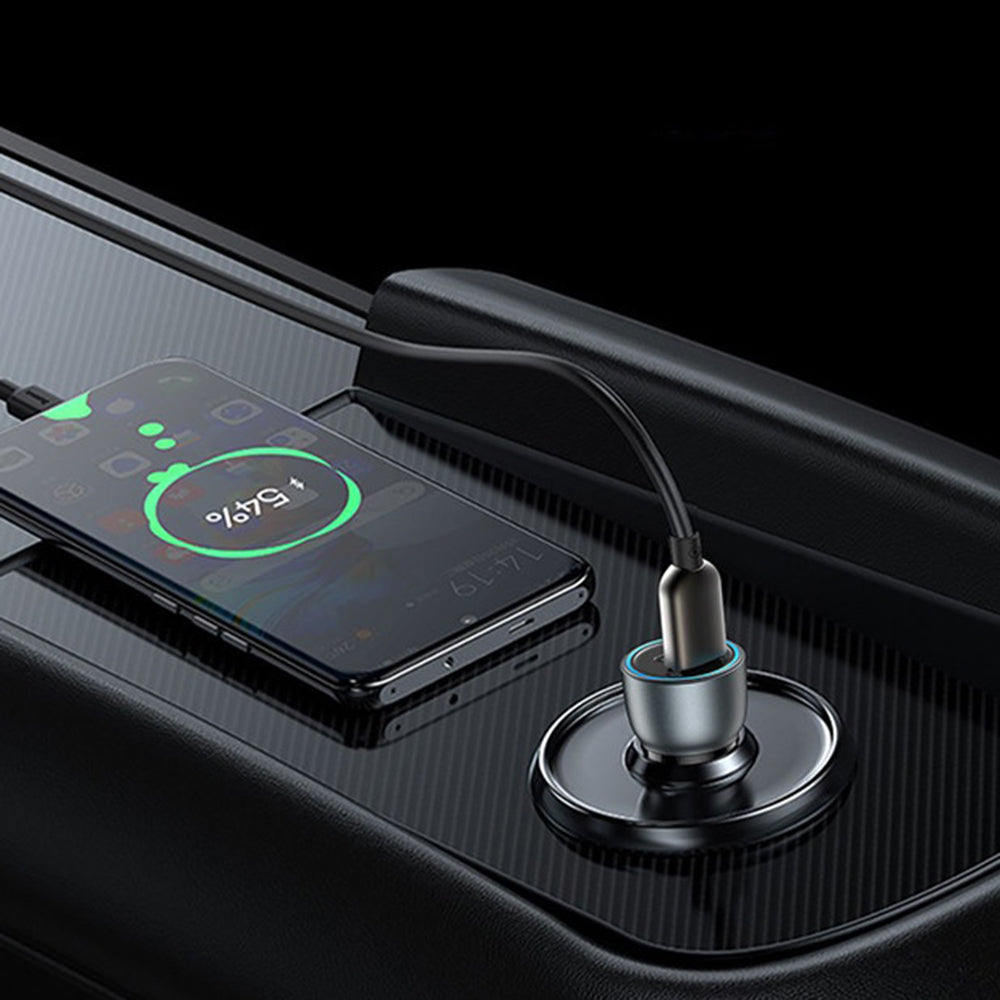 Yesido - Car Charger (Y49) - USB-A, Type-C, LED Light Effect, Fast Charging, 30W - Grey