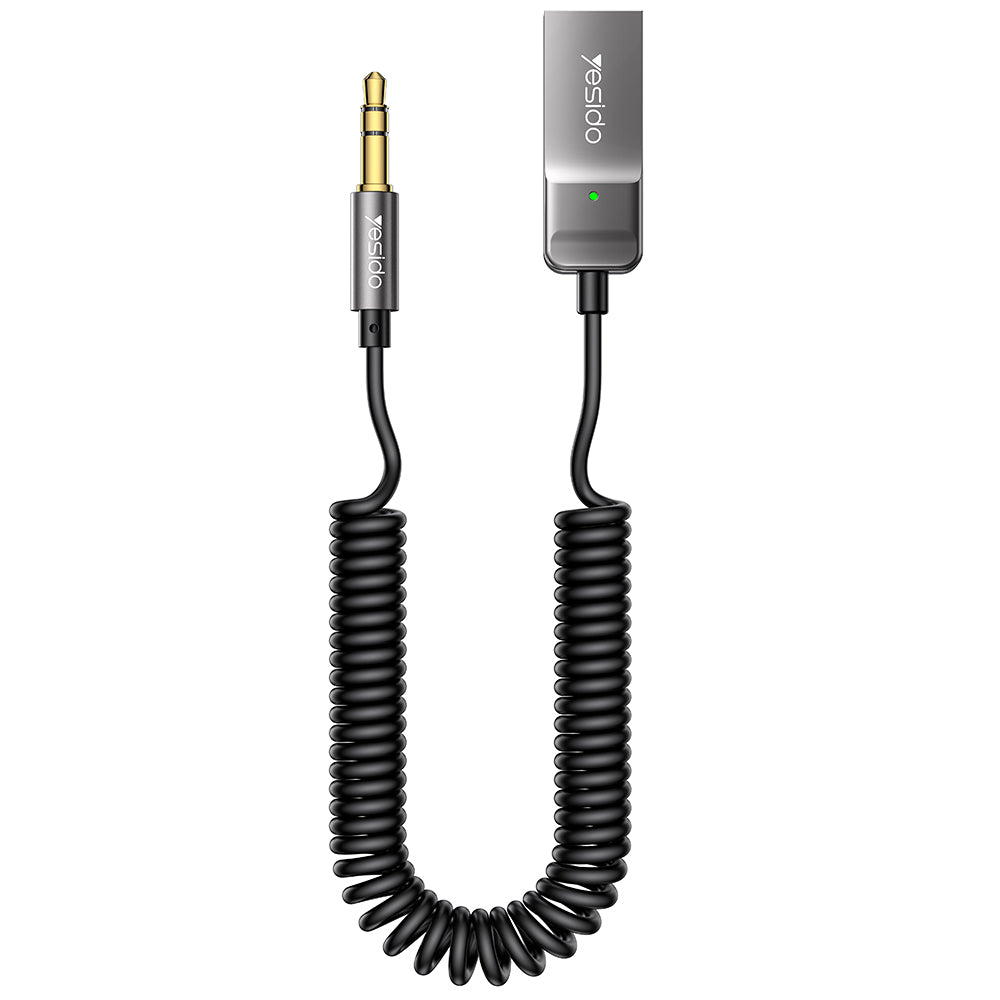 Yesido - Audio Cable (YAU82) - Bluetooth Car Player, USB to Jack 3.5mm, Coil Design, Nylon Braided, 1.4m - Black