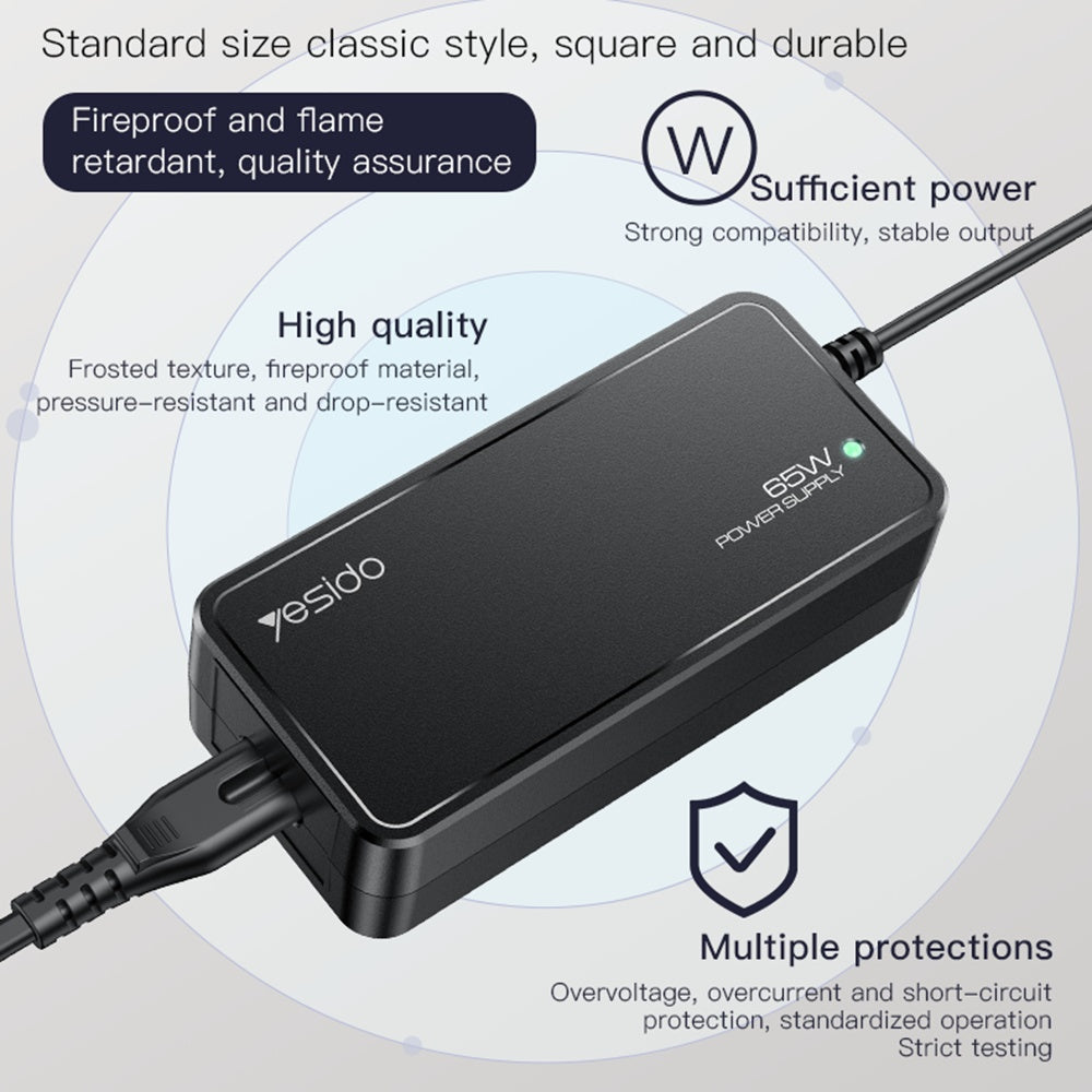 Adaptor pentru Alimentare Laptop, Compatibilitate Universala - Yesido (CG11E)  - Black