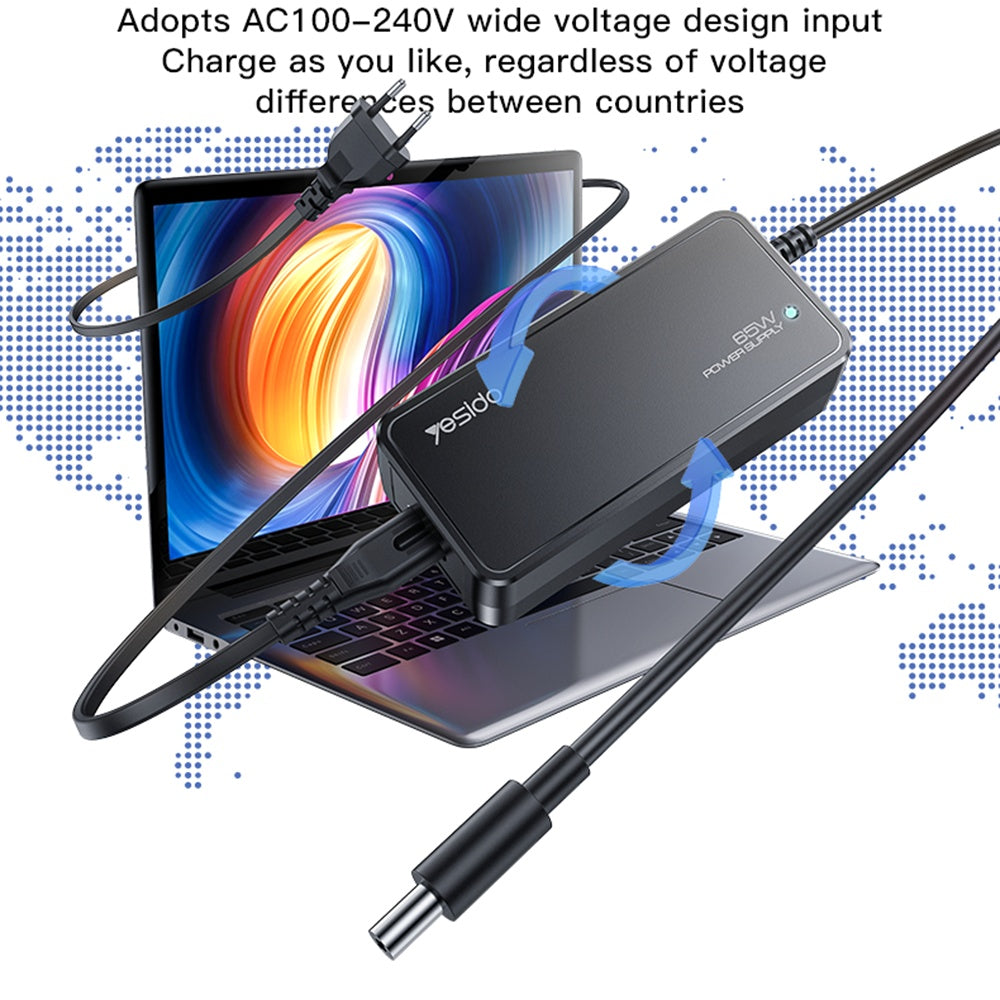 Adaptor pentru Alimentare Laptop, Compatibilitate Universala - Yesido (CG11E)  - Black