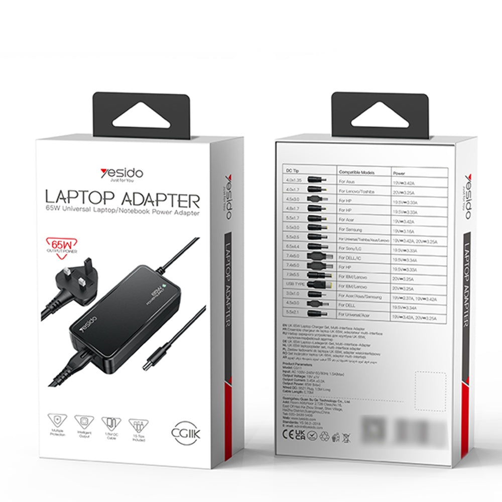 Adaptor pentru Alimentare Laptop, Compatibilitate Universala - Yesido (CG11E)  - Black
