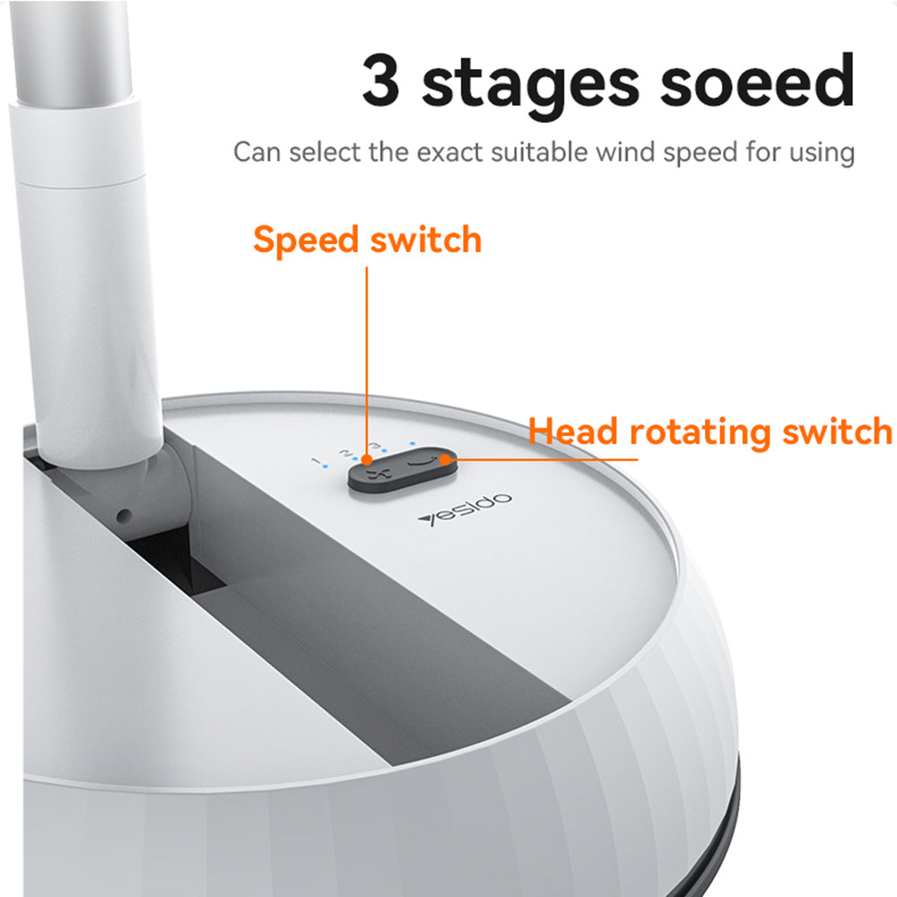 Yesido - Premium Fan (YF11) - Adjustable Height, Foldable, Portable, 3 Wind-Speed Settings, Remote Control, 6000mAh - Wh