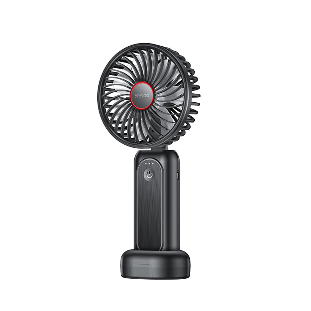 Yesido - Mini Handheld Fan (YF10) - Power Bank, Foldable, 3 Speed Levels, Phone Holder, 4000mAh, Type-C - Black