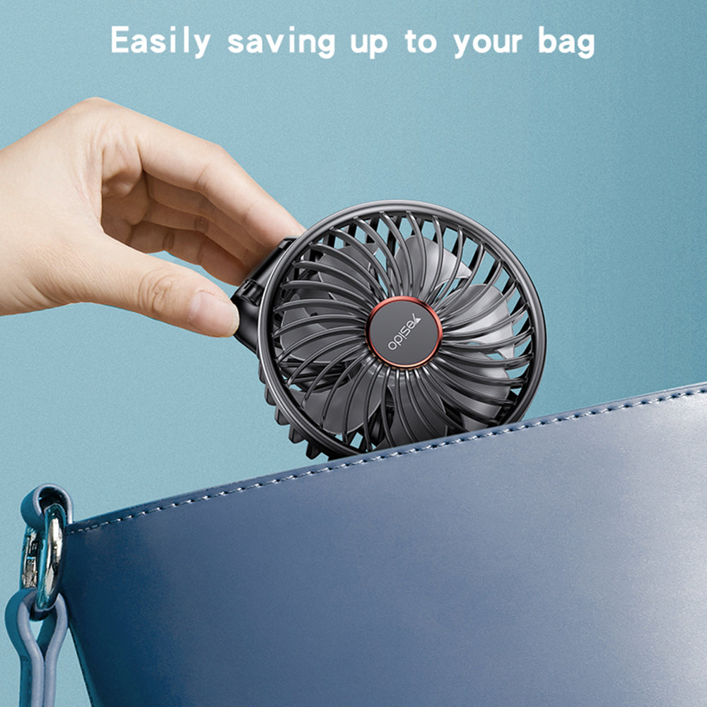 Yesido - Mini Handheld Fan (YF10) - Power Bank, Foldable, 3 Speed Levels, Phone Holder, 4000mAh, Type-C - Black