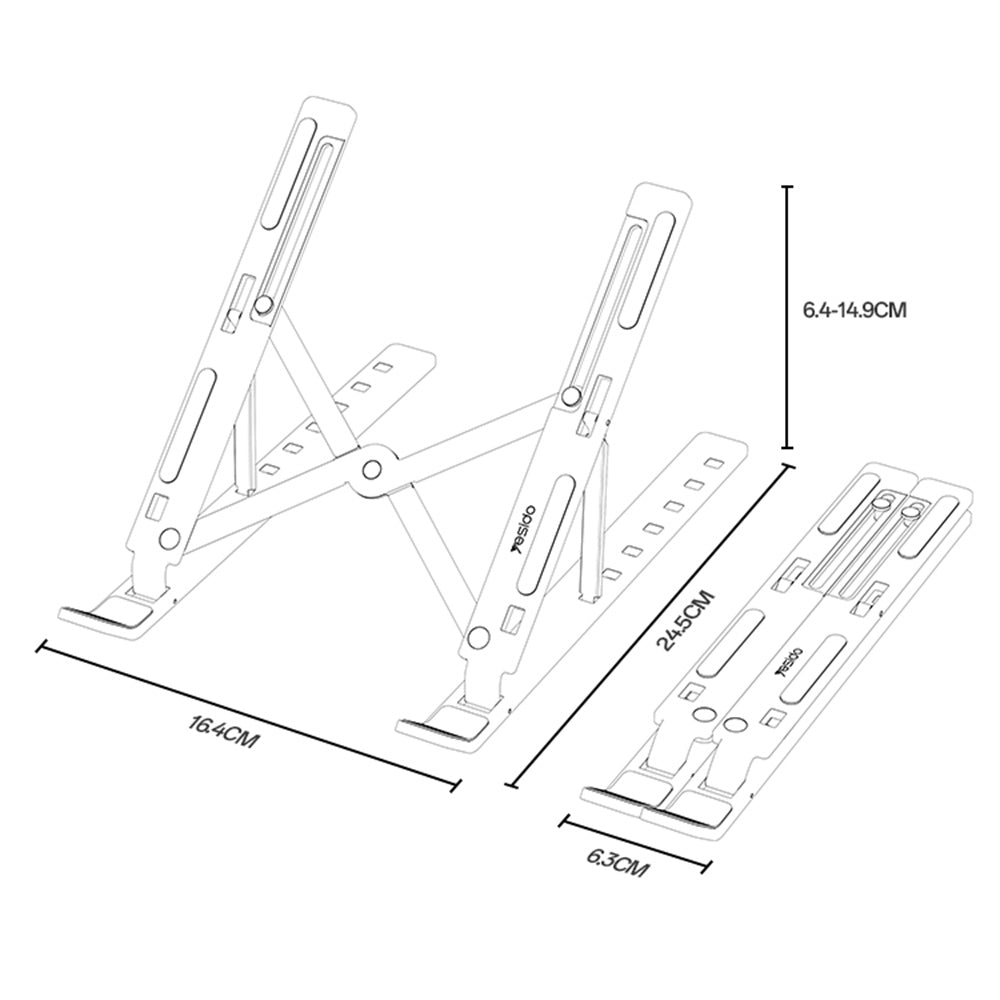 Yesido - Laptop Holder (LP07) - Stable & Secure Design, 7-Level Height Adjustment, Aluminum Alloy, for 13-20" Laptops - 