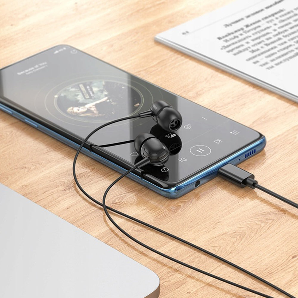 Borofone - Wired Earphones Delicious (BM77) - Type-C, with Microphone, Stereo Bass, Hi-Fi Audio, Universal, 1.2m - Black