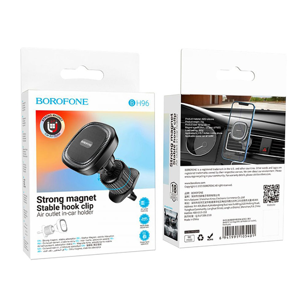 Borofone - Car Holder Ice (BH96) - Magnetic, for Air Vent, 360° Adjust - Black Gray