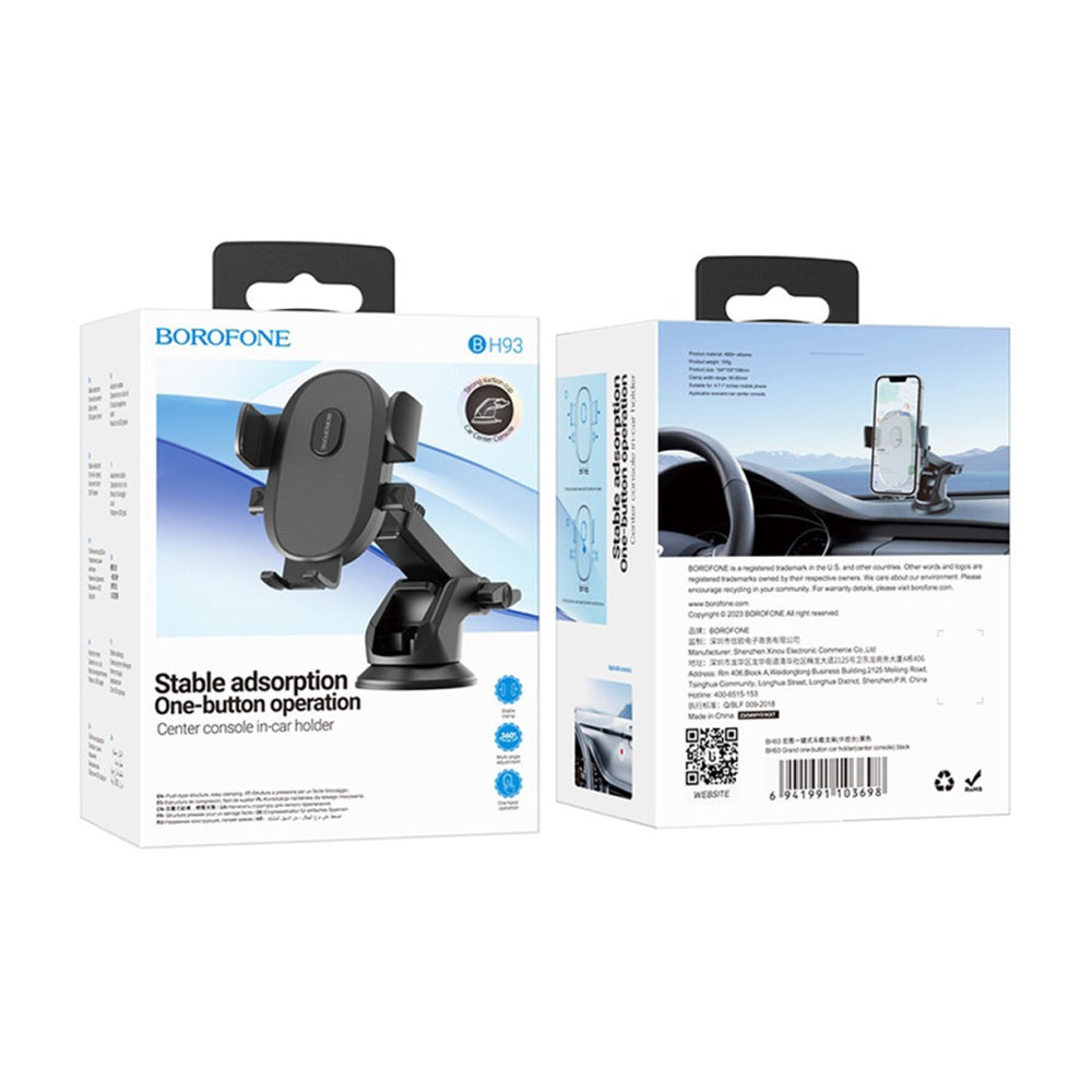 Borofone - Car Holder Grand (BH93) - with Suction Cup, for Dashboard/Windshield, 360° Adjust, Telescopic Arm, 4.5–7" - B