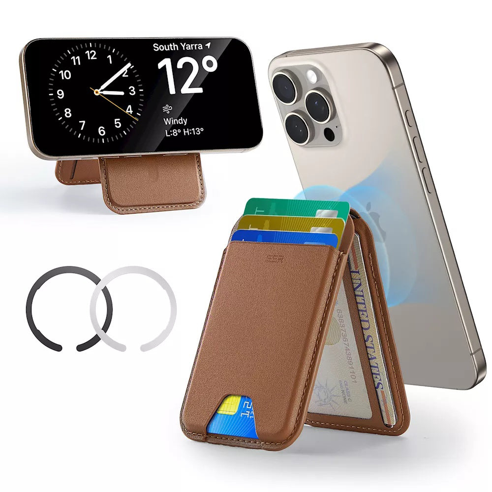 ESR - Classic Magnetic Wallet Stand (3C13210300265) - with Magnetic Ring, Vegan Leather, Adjustable, 3x Card Slots - Bro