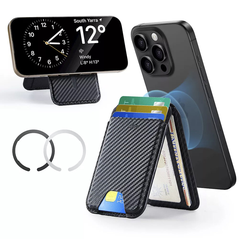 ESR - Classic Magnetic Wallet Stand (3C13210300664) - with Magnetic Ring, Vegan Leather, Adjustable, 3x Slots - Carbon F