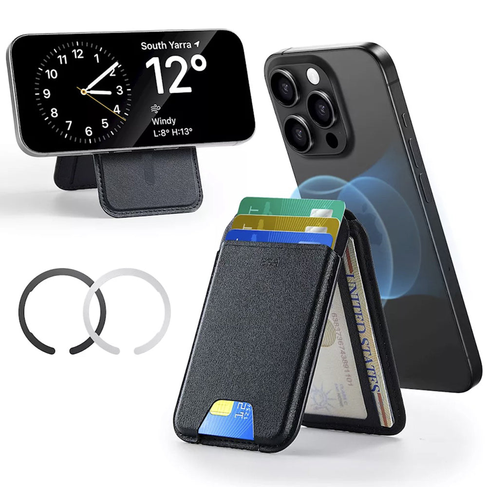 ESR - Classic Magnetic Wallet Stand (3C13210300165) - with Magnetic Ring, Vegan Leather, Adjustable, 3x Card Slots - Bla