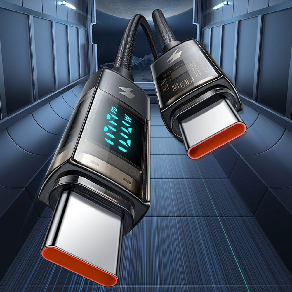 Mcdodo - Data Cable (CA-3610) - Type-C to Type-C, 100W, Digital Display, Auto Power Off, Transparent Design, 1.2m - Blac
