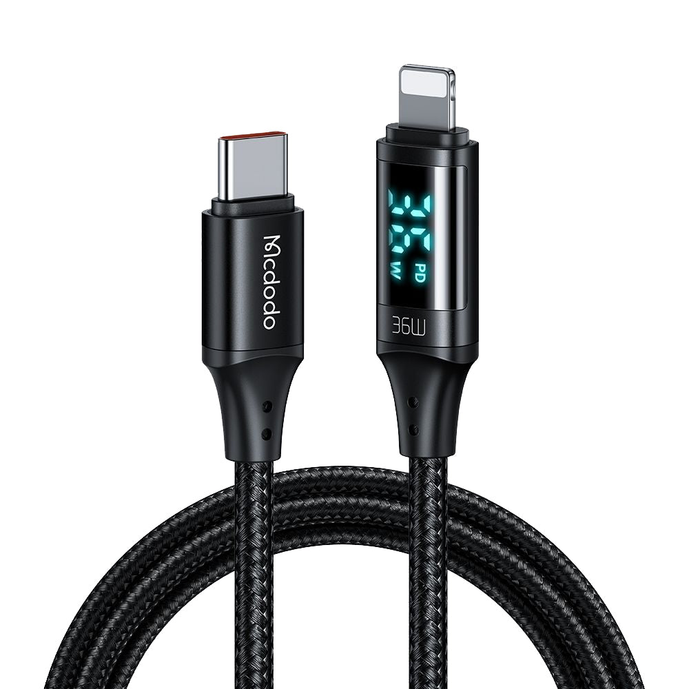 Mcdodo - Data Cable (CA-1030) - Type-C to Lightning, with Digital Display, Nylon Braided, Aluminum Alloy, 36W, 1.2m - Bl