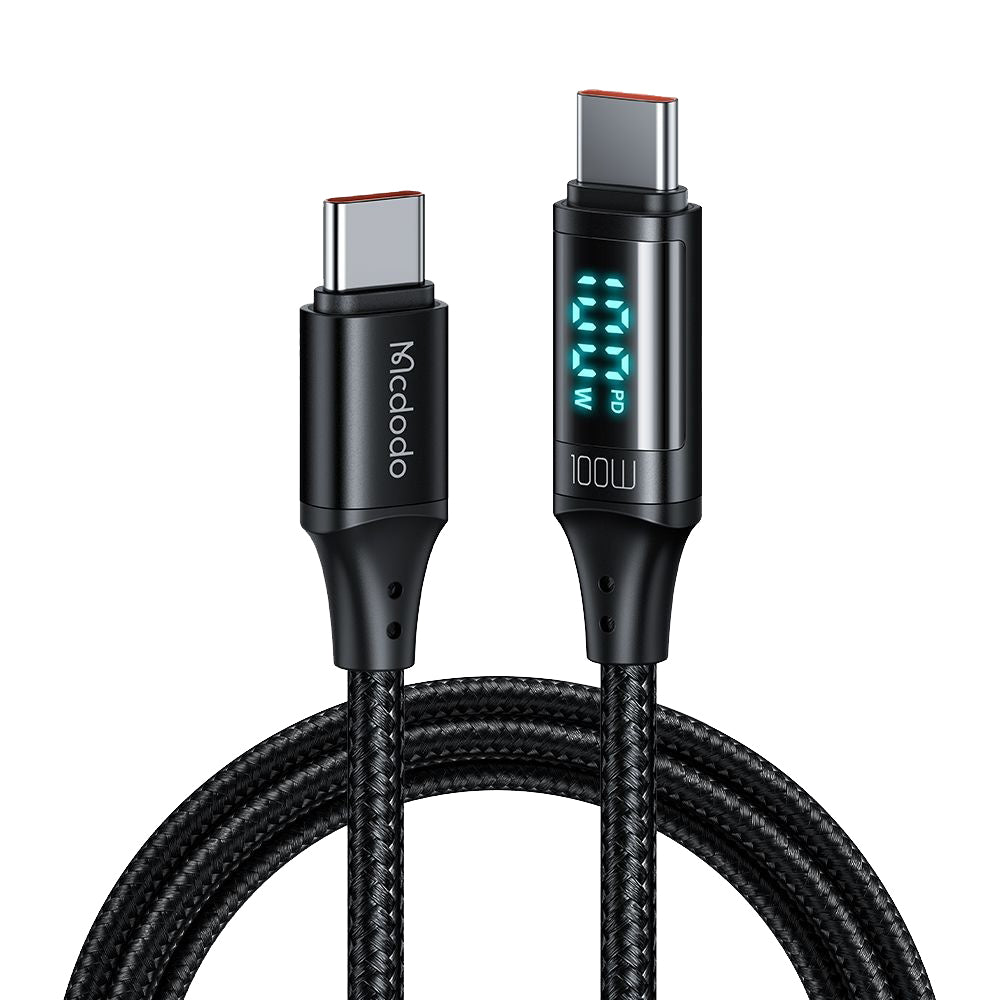 Mcdodo - Data Cable (CA-1100) - Type-C to Type-C, with Digital Display, Nylon Braided, Aluminum Alloy, 100W, 1.2m - Blac