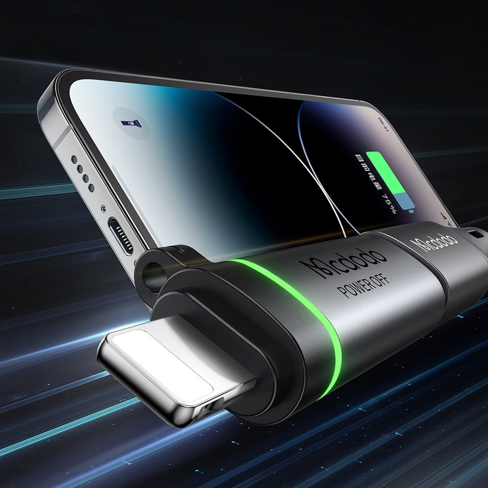 Mcdodo - Adapter Auto Power Off (OT-2590) - USB-C to Lightning, 36W, 3A, 480Mbps, E-Mark Chip, Fast Charge, Lanyard - Bl