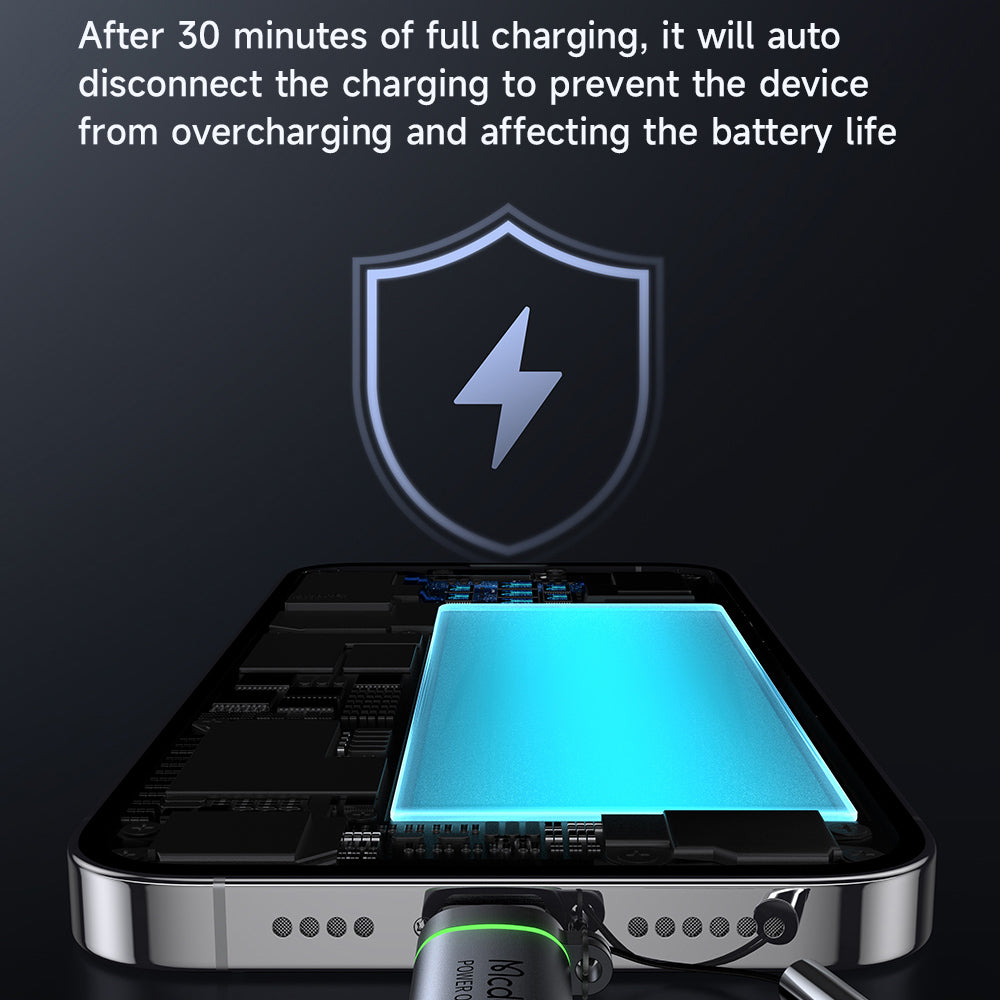 Mcdodo - Adapter Auto Power Off (OT-2590) - USB-C to Lightning, 36W, 3A, 480Mbps, E-Mark Chip, Fast Charge, Lanyard - Bl