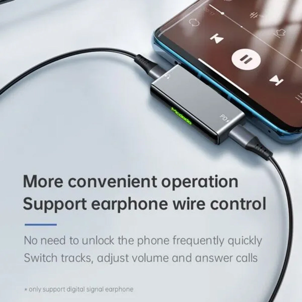 Mcdodo - Audio Adapter (CA-7670) - Type-C to 2x Type-C, PD60W Fast charge, Hi-Res, DAC chip, Suport Call Function - Blac