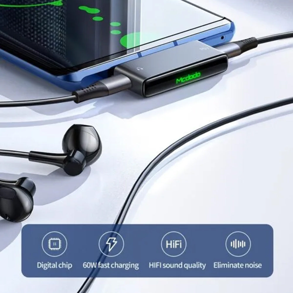 Mcdodo - Audio Adapter (CA-7670) - Type-C to 2x Type-C, PD60W Fast charge, Hi-Res, DAC chip, Suport Call Function - Blac