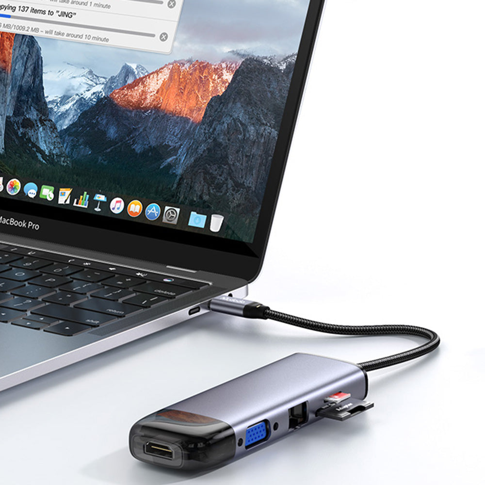 Mcdodo - Hub (HU-7420) - 10in1, 2x USB2.0, 2x USB3.0, USB-C PD100W, VGA, HDMI 4K, LAN, SD/TF Slot, 5Gbps, Type-C Cable -