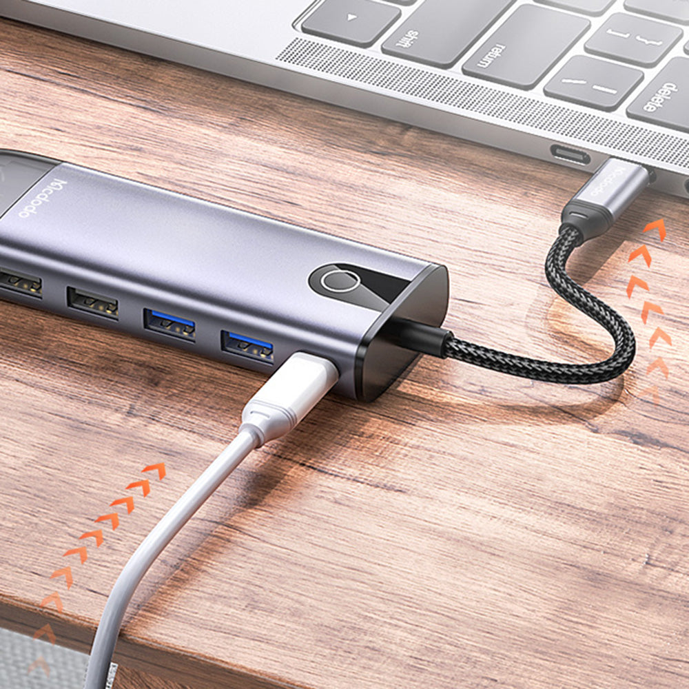 Mcdodo - Hub (HU-7420) - 10in1, 2x USB2.0, 2x USB3.0, USB-C PD100W, VGA, HDMI 4K, LAN, SD/TF Slot, 5Gbps, Type-C Cable -