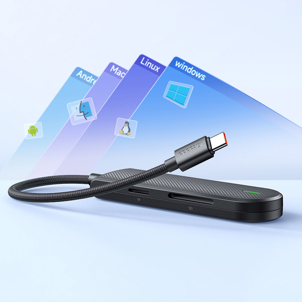 Mcdodo - Hub Star Series (HU-1430) - 5in1, 2x USB2.0, USB3.0, SD/TF Card Slot, 5Gbps, ABS+Nylon, Type-C Cable, 15cm - Bl