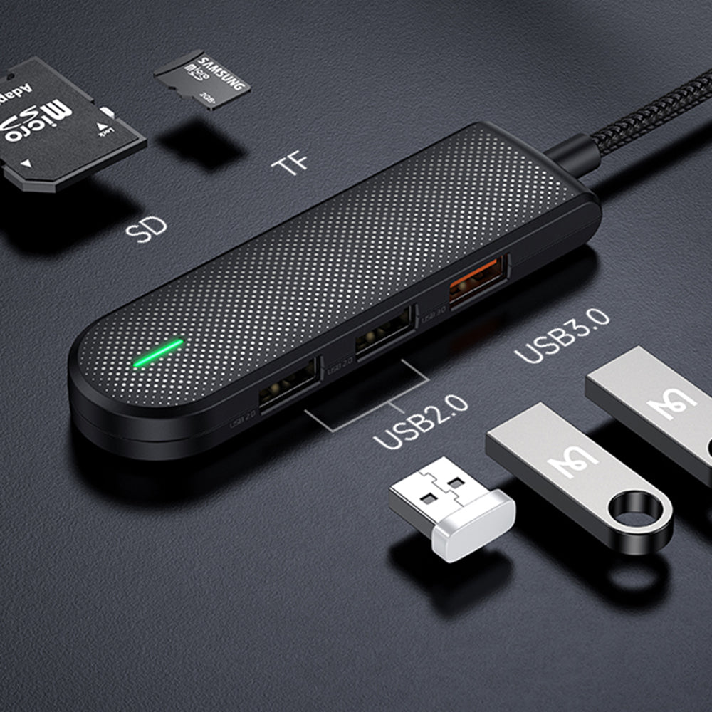 Mcdodo - Hub Star Series (HU-1430) - 5in1, 2x USB2.0, USB3.0, SD/TF Card Slot, 5Gbps, ABS+Nylon, Type-C Cable, 15cm - Bl