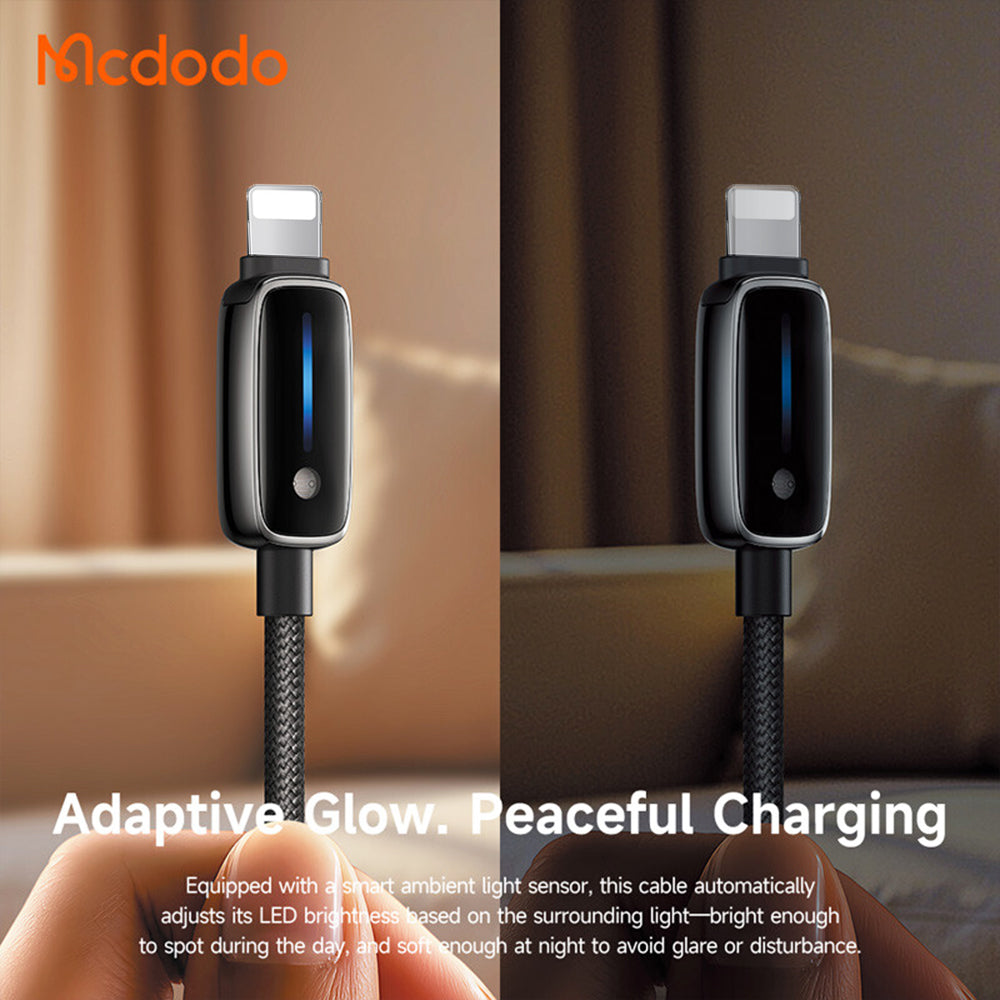 Mcdodo - Data Cable (CA-0050) - with Auto Brightness Adjustment, USB-C to Lightning, 36W, 1.2m - Black