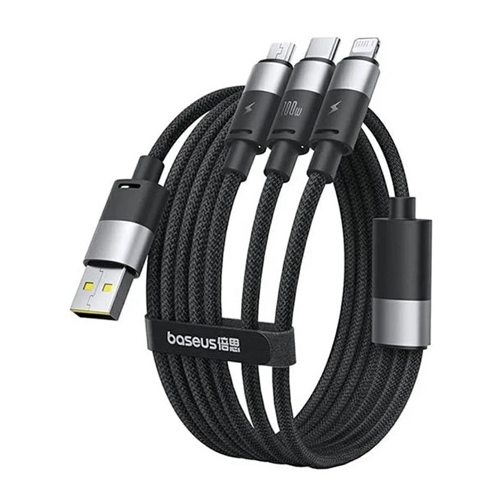 Baseus - Data Cable StarSpeed (CAXS000001) - Fast Charging, USB to Lightning, Micro-USB, USB-C, 20W, 5V/3.5A, 1.2m - Bla