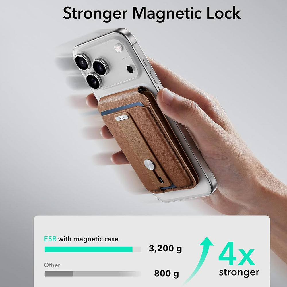 ESR - Geo HaloLock Wallet Stand (2K6091062) - MagSafe, Vegan Leather, All in One Pocket, Holds 1–5 Cards - Caramel Brown