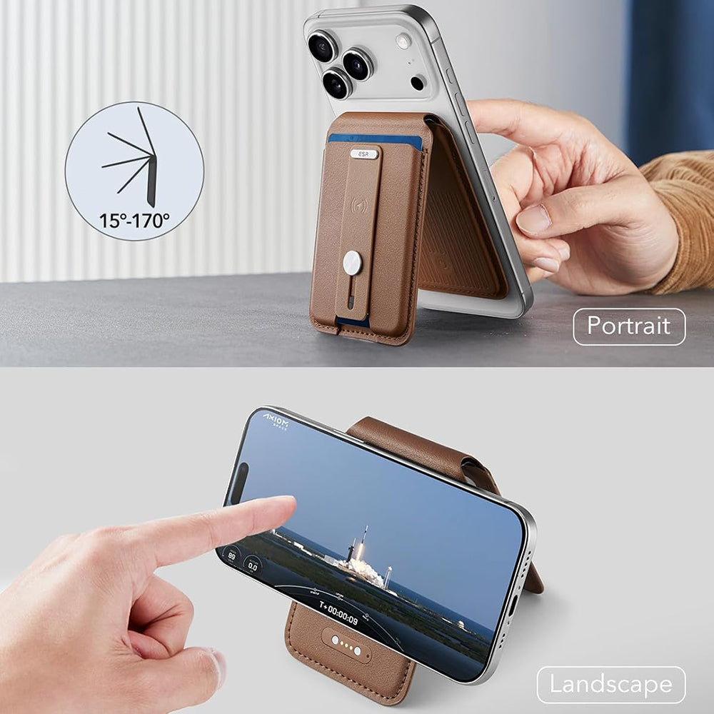 ESR - Geo HaloLock Wallet Stand (2K6091062) - MagSafe, Vegan Leather, All in One Pocket, Holds 1–5 Cards - Caramel Brown