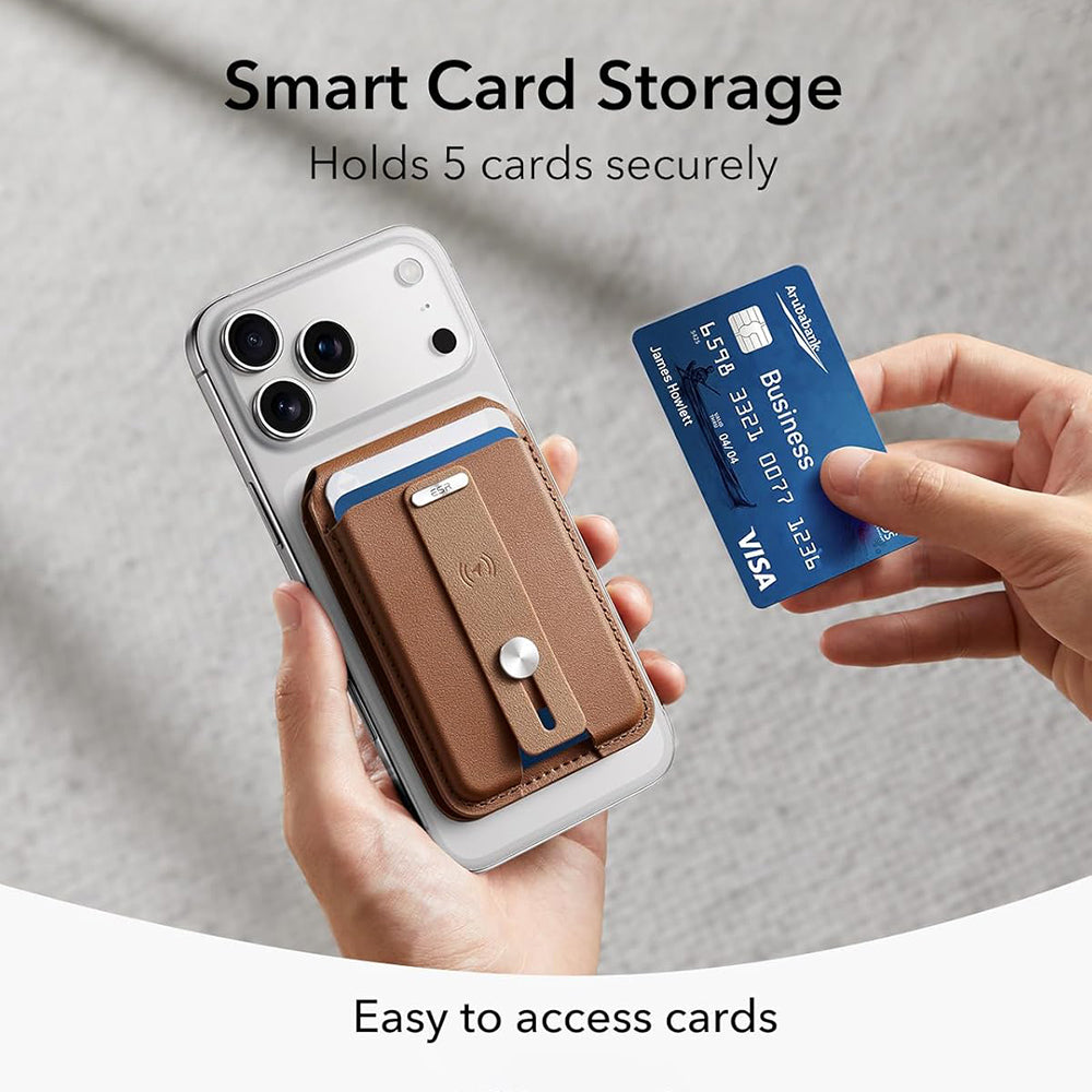 ESR - Geo HaloLock Wallet Stand (2K6091062) - MagSafe, Vegan Leather, All in One Pocket, Holds 1–5 Cards - Caramel Brown