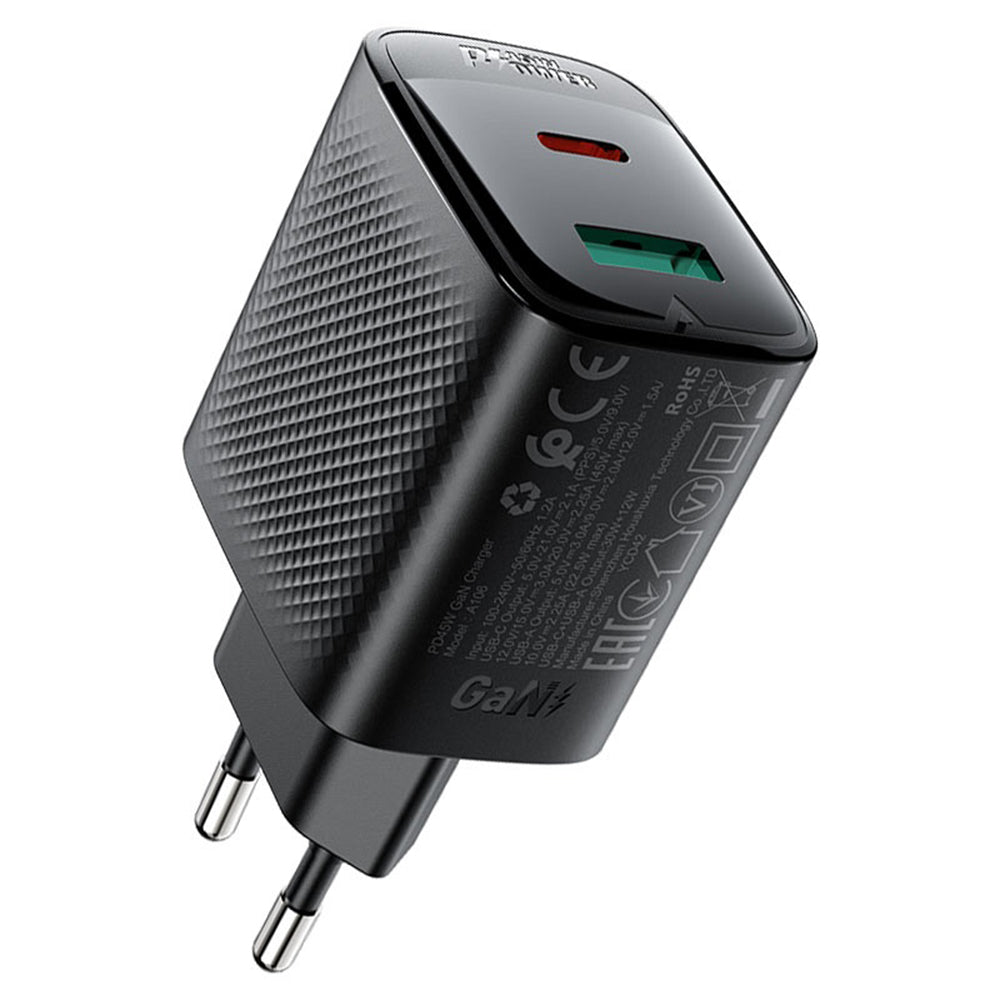 Acefast Incarcator Acefast (A106), GaN Technology, Fast Charging, Type-C, USB, 45W, 3A, Negru