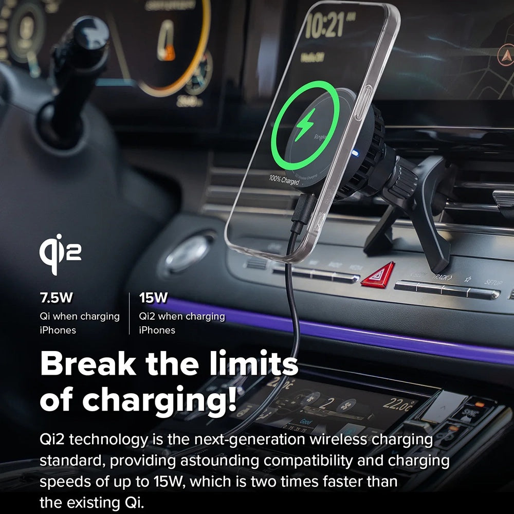 Ringke - Car Holder with Wireless Charging Peltier - Magnetic, Qi2, for Air Vent, 15W - Black