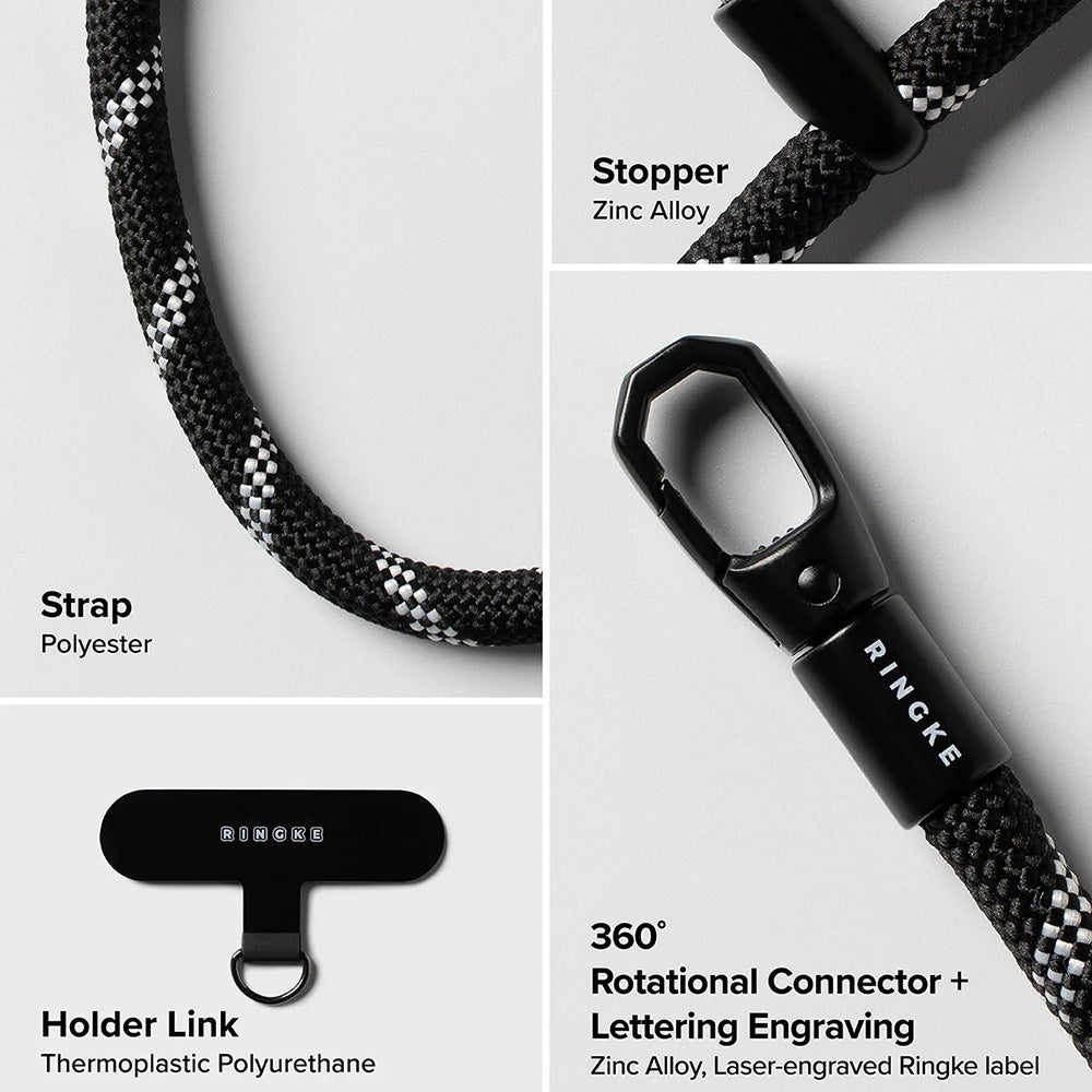 Ringke - Universal Holder Hand Strap Link Flow P-Type - Crossbody Lanyard for Phone Cases, Adjustable - Shade Black