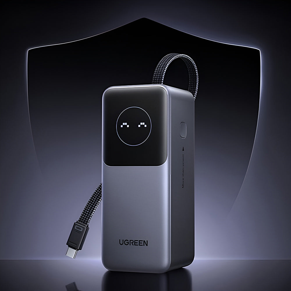 Ugreen - Power Bank PB723 (55365B) - with Built-in USB-C cable, USB, Type-C, Digital Display, 20000mAh, 130W - Grey