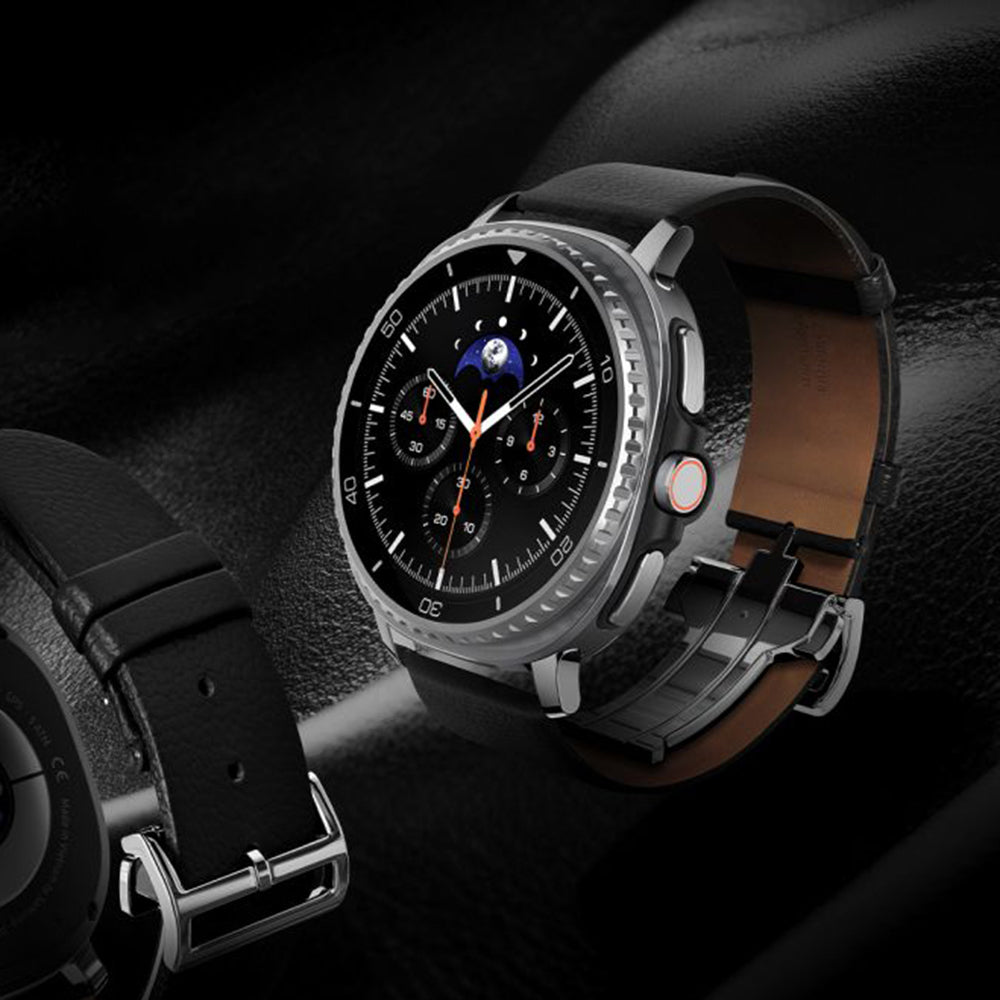 Spigen - Enzo (AMP10119) - Samsung Galaxy Watch8 40mm/Watch8 44mm/Watch8 Classic, Genuine Goat Leather - Black