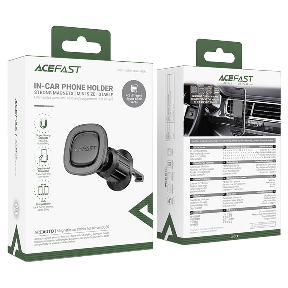Acefast- Car Holder (D50) - Magnetic Grip, for Air Vent, Secure Fit, Non-slip Pad, Matte Surface, for 4.7-6.9" Phone - B