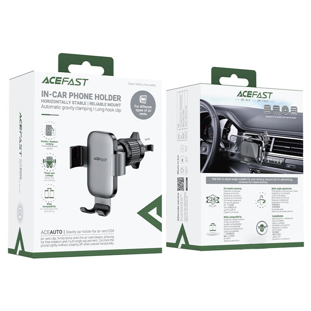 Acefast - Gravity Car Holder (D38) - for Air Vent, Stable Gravity Grip, Adjustable, Non-Slip, Universal - Metal Gray