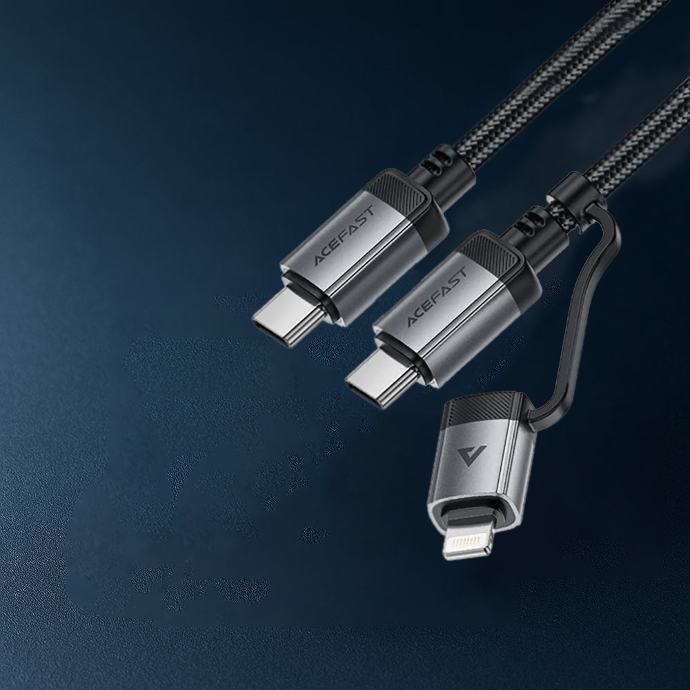 Acefast - Data Cable (C20-01) - USB-C to Type-C, Lightning, 60W, Fast Charging, Bend-Resistant, MFi Certified, 1.2m - Bl
