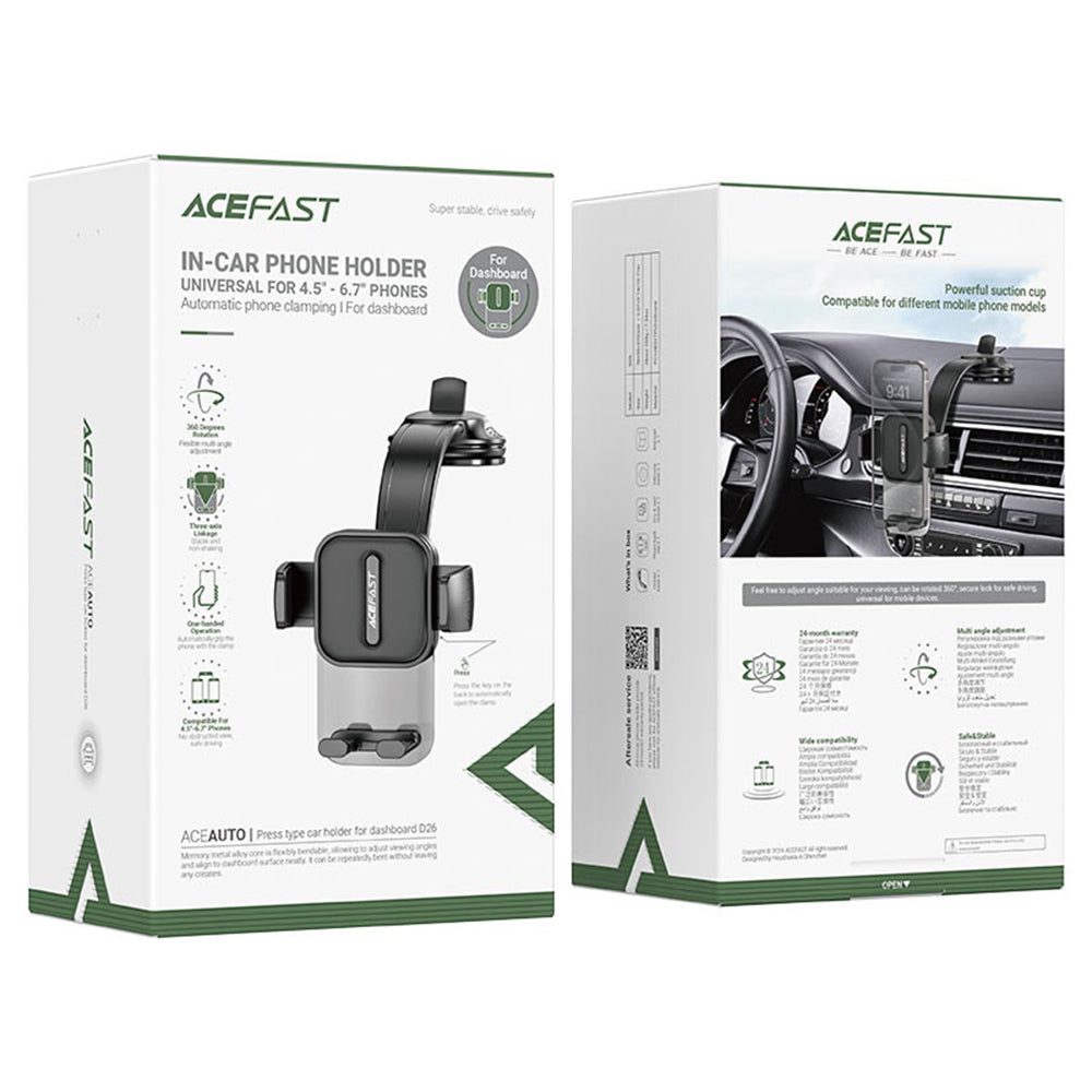 Acefast - Car Holder (D26) - for Dashboard, 360° Rotation, Multi-Angle Adjustment, Secure Fit, for 4.5 - 6.7" Phones - B