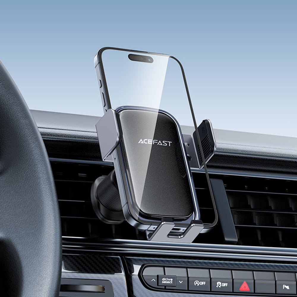 Acefast - Car Holder with Wireless Charging (D39) - for Air Vent, with Solar Panel, Battery, Automatic Arms - Black