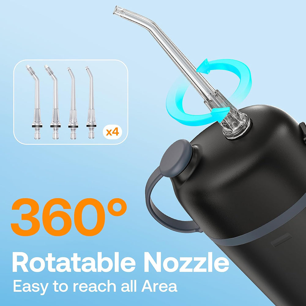Bitvae - Water Flosser P1 (BVP1) - with Telescopic Water Tank, 4x 360° Rotating Nozzle, for Sensitive Teeth, IPX7 - Blac