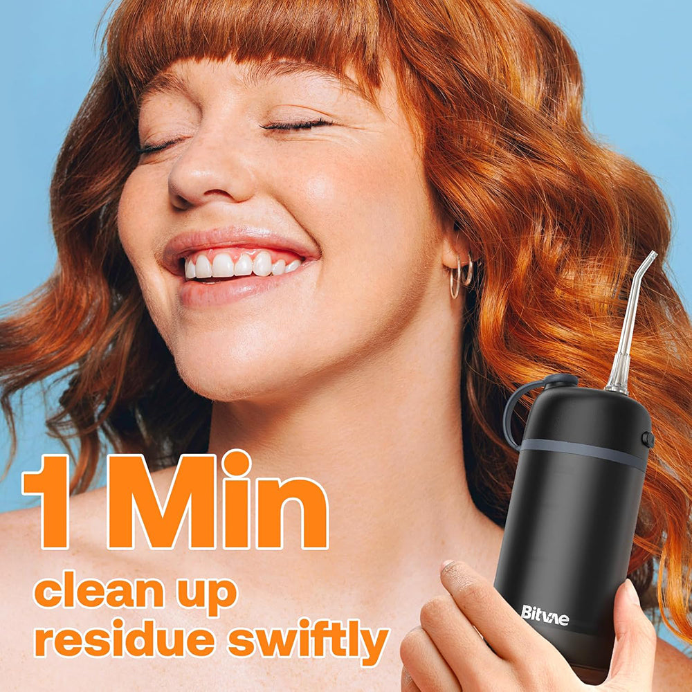 Bitvae - Water Flosser P1 (BVP1) - with Telescopic Water Tank, 4x 360° Rotating Nozzle, for Sensitive Teeth, IPX7 - Blac