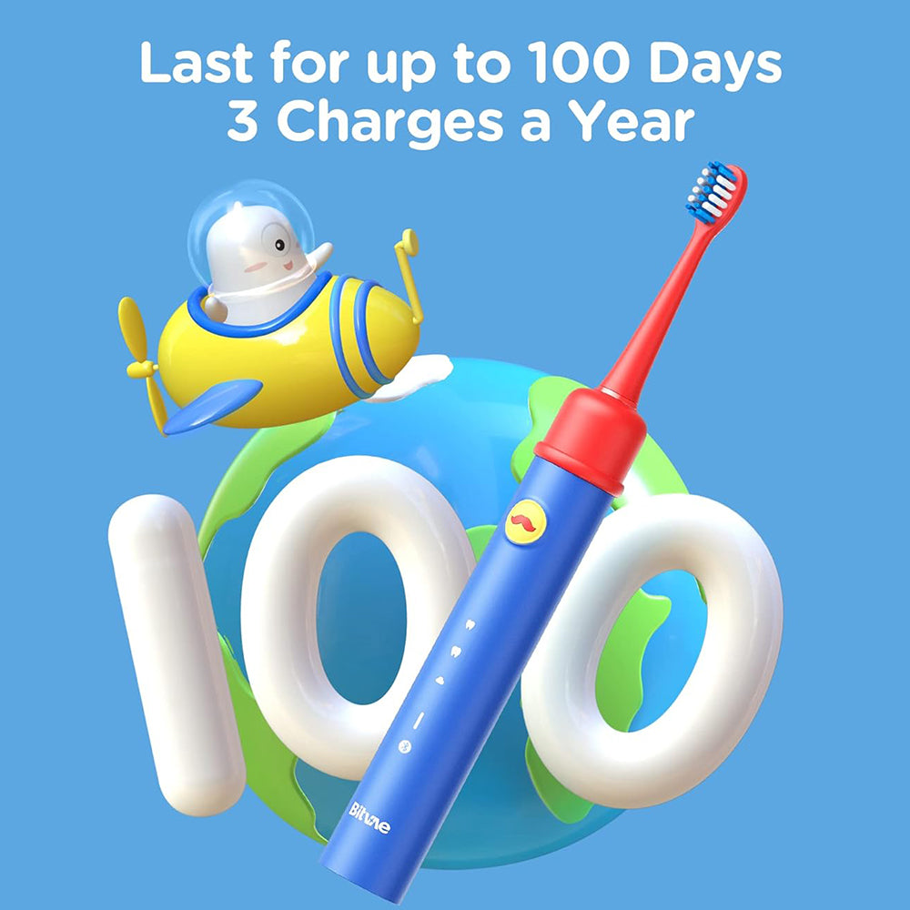 Bitvae - Electric Toothbrush (BVK7S) - Sonic, for Kids, 3 Modes, with App, Tips set, Pressure Sensor, IPX7 - Blue / Red